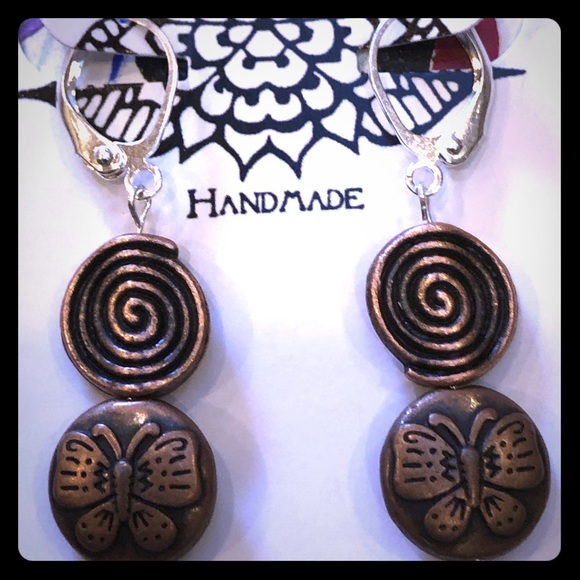 Copper Flutterby Spiral Earrings